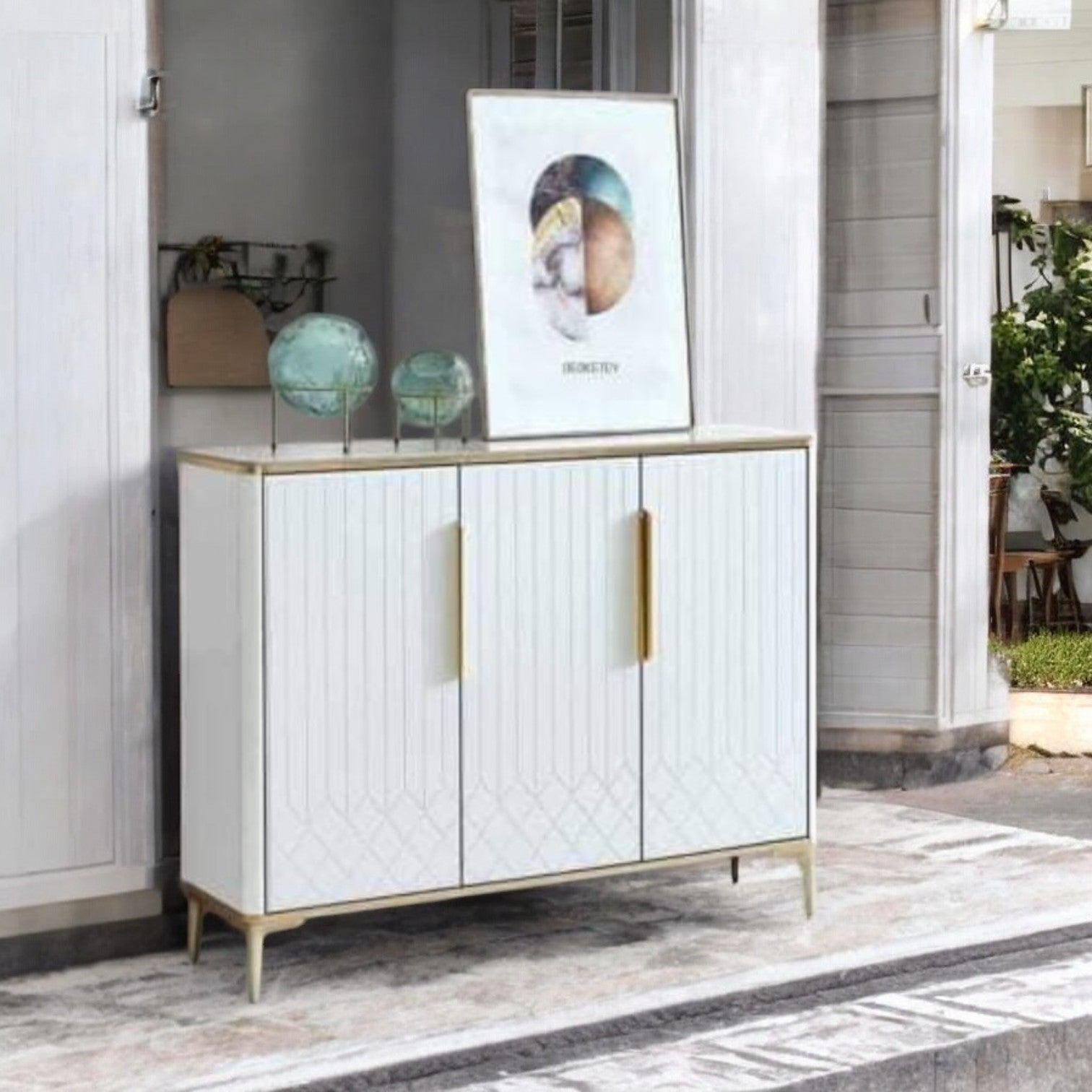 Скрин Luxury Line Simplicity бял с плот от мрамор