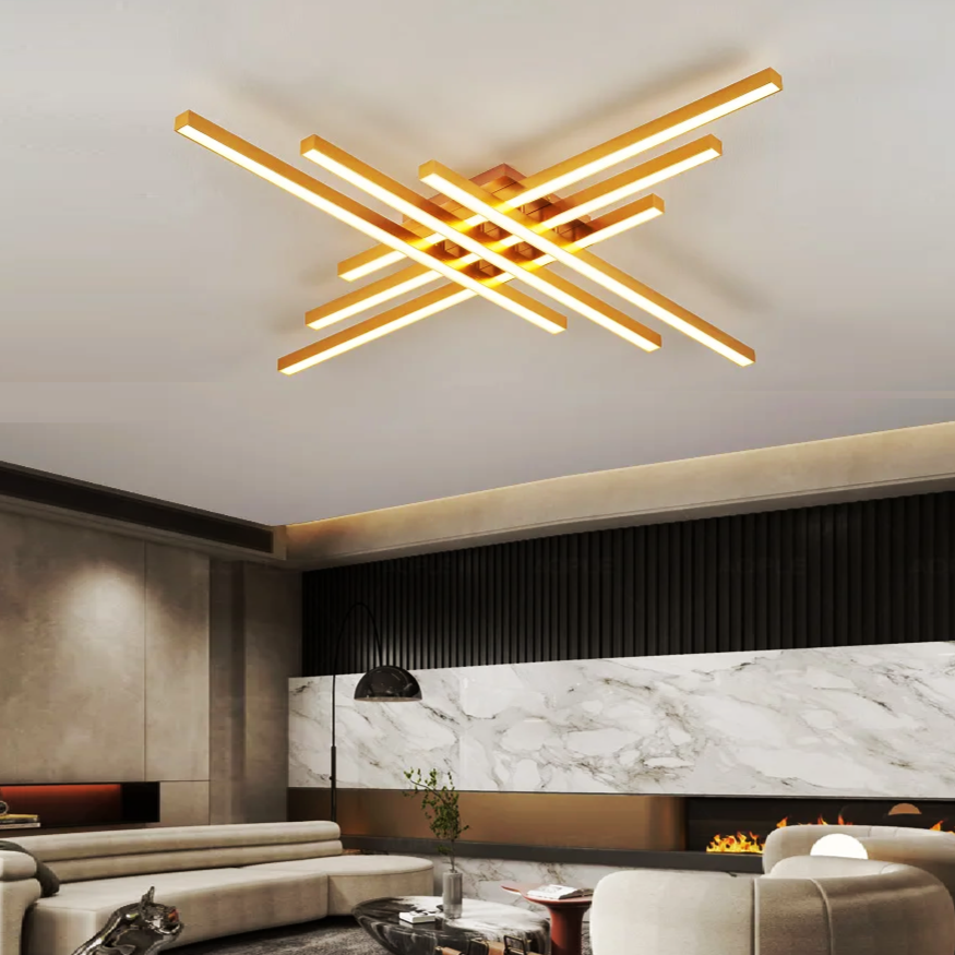 Lustra LED 6 Modern LINES Gold Echivalent 600W Telecomanda AURIE / 120CM / MINIMALIST DESIGN Lighting Fixtures