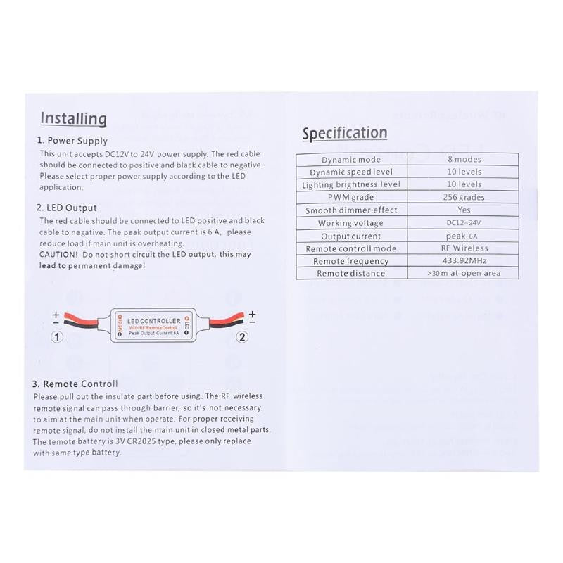 Мини димер 12A 12V RF дистанционно