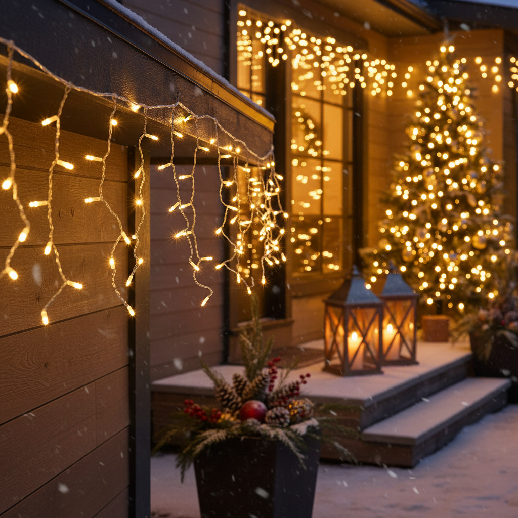 LED завеса Snowvale 10x0.6m Топла Бяла Светлина 400 LED диода Бял Кабел IP44