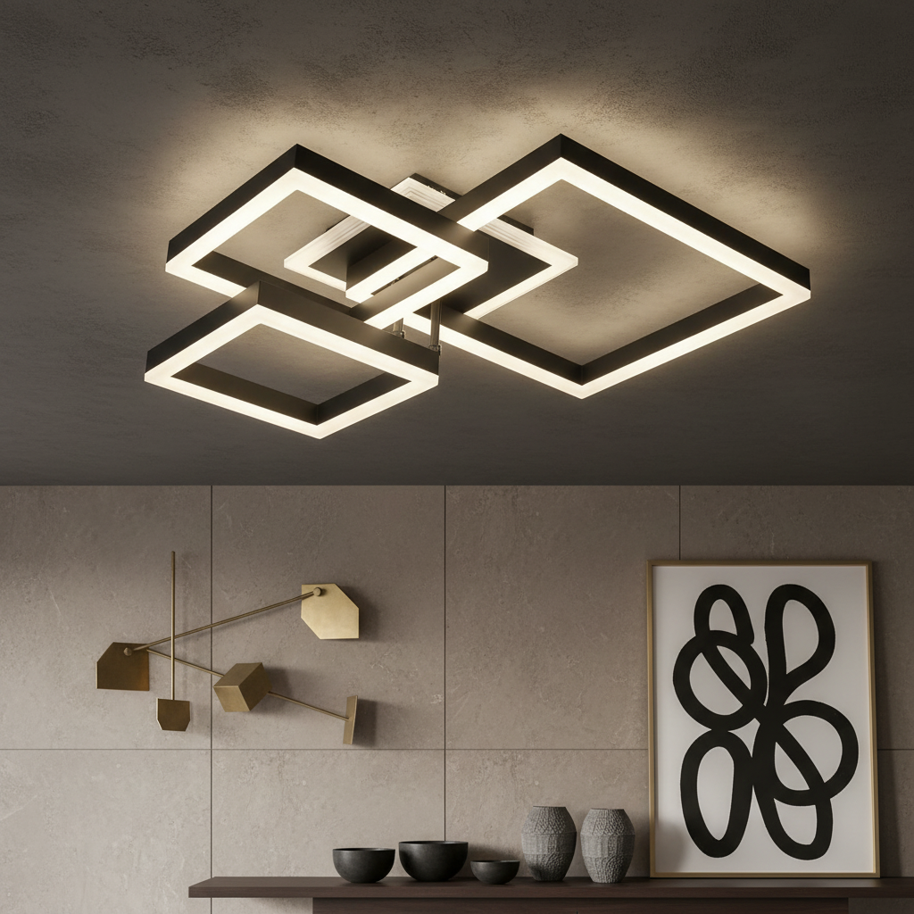Осветително тяло LED KENO 3 SQUARES Black еквивалент 400W с дистанционно