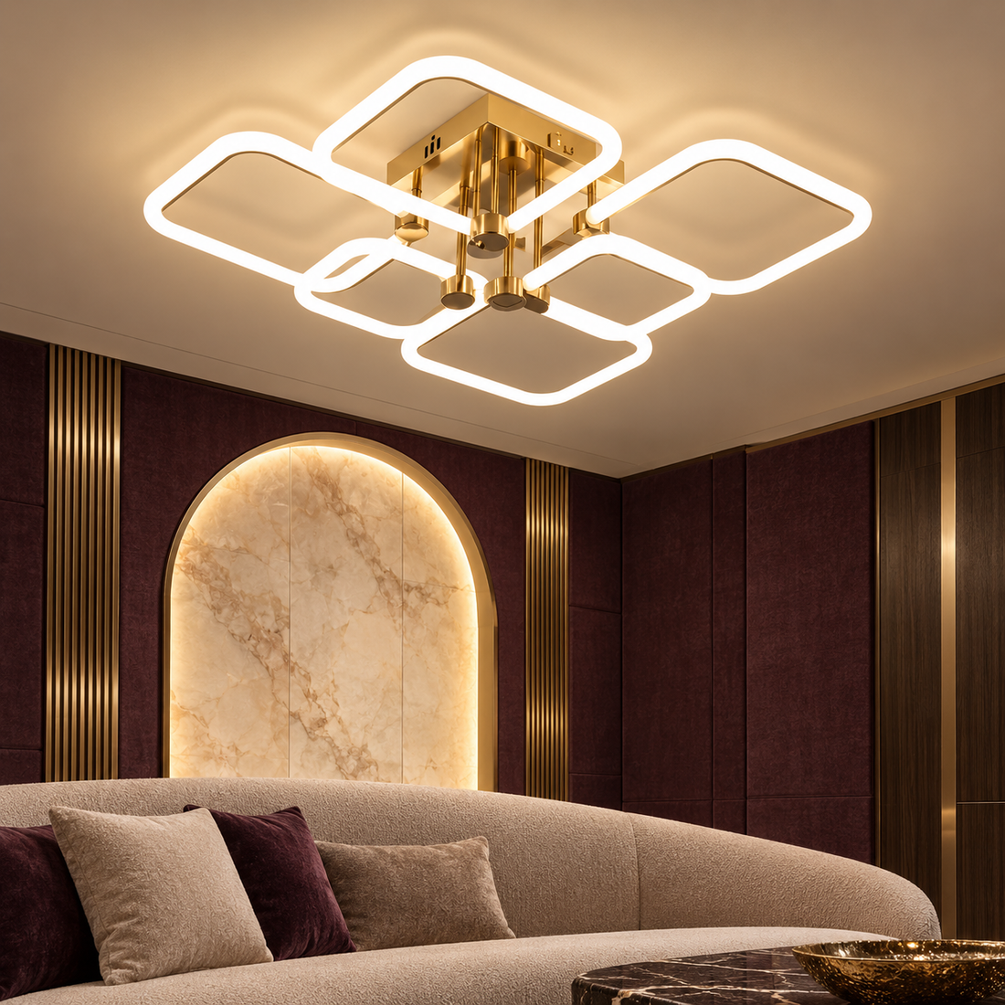 LED осветително тяло 4+2 DIAMOND Бяло+Златно Еквивалент 600W Дистанционно управление
