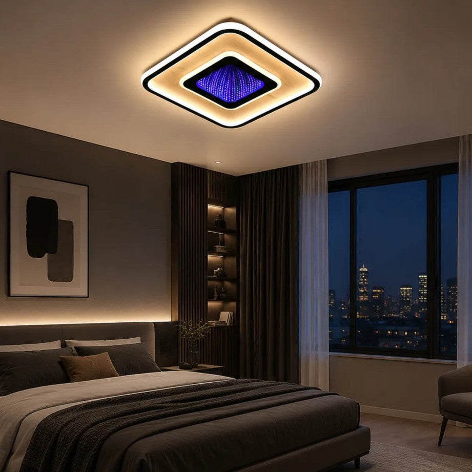 LED осветително тяло Woody Touch Square 3D RGB с дистанционно, еквивалент 500W
