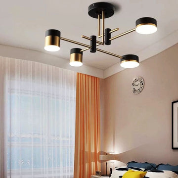 Lustra LED RAVENNA 2 + 2 Echivalent 300W Telecomanda NEGRU + AURIU / MINIMALIST DESIGN / 76CM Lighting Fixtures