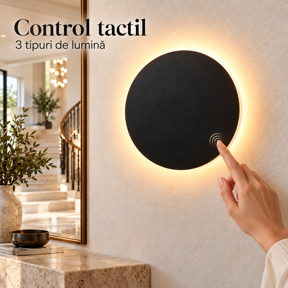 LED аплик 22W 20cm кръгъл Черен с тъч контрол