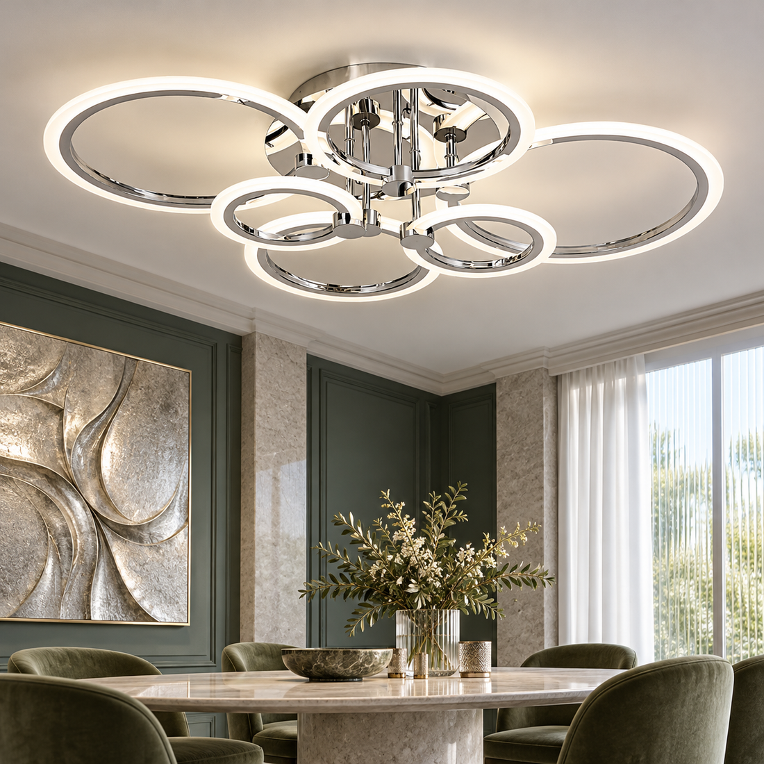 LED осветително тяло 4+2 Circle MAXI Chrome еквивалент 600W с дистанционно