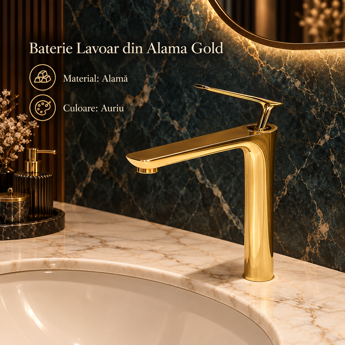 Смесител за мивка Gold от месинг, гланцирано златно покритие