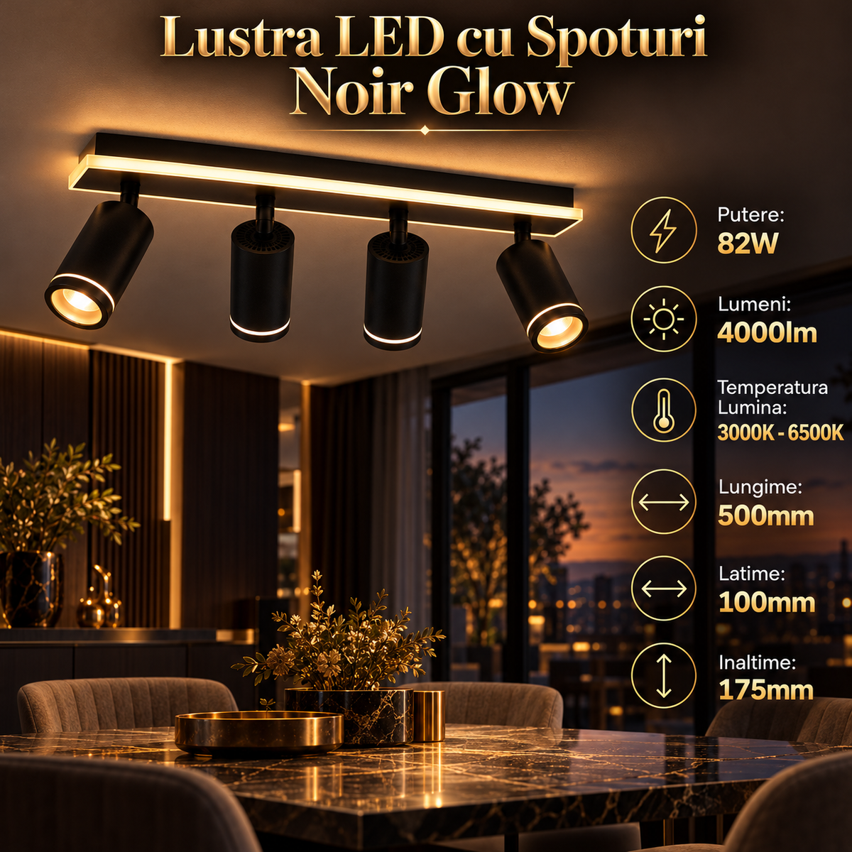 LED осветително тяло със спотове 82W NOIR GLOW еквивалент 400W