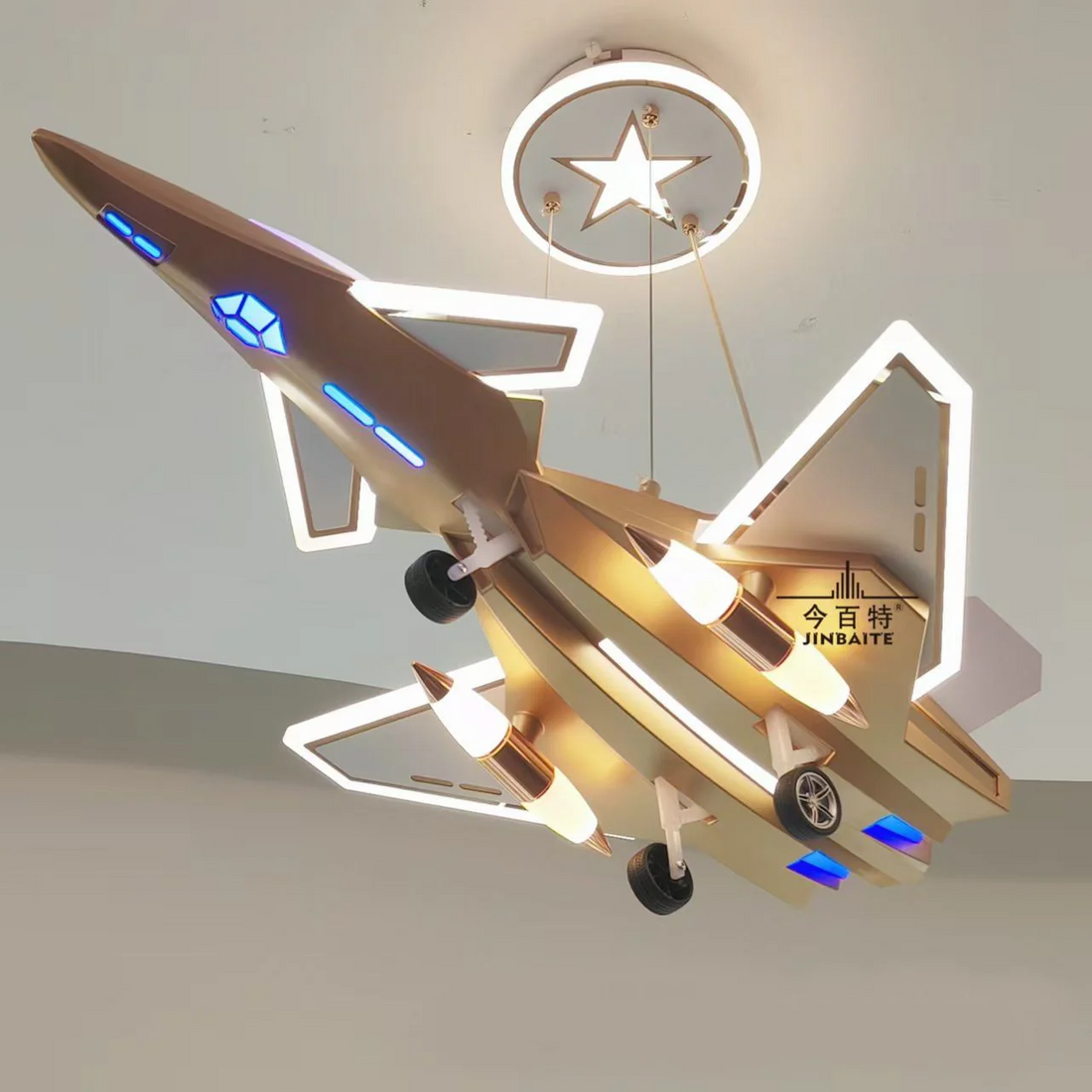 LED детско осветително тяло Kids Air Patrol – Златисто жълто, еквивалент 1200W с дистанционно