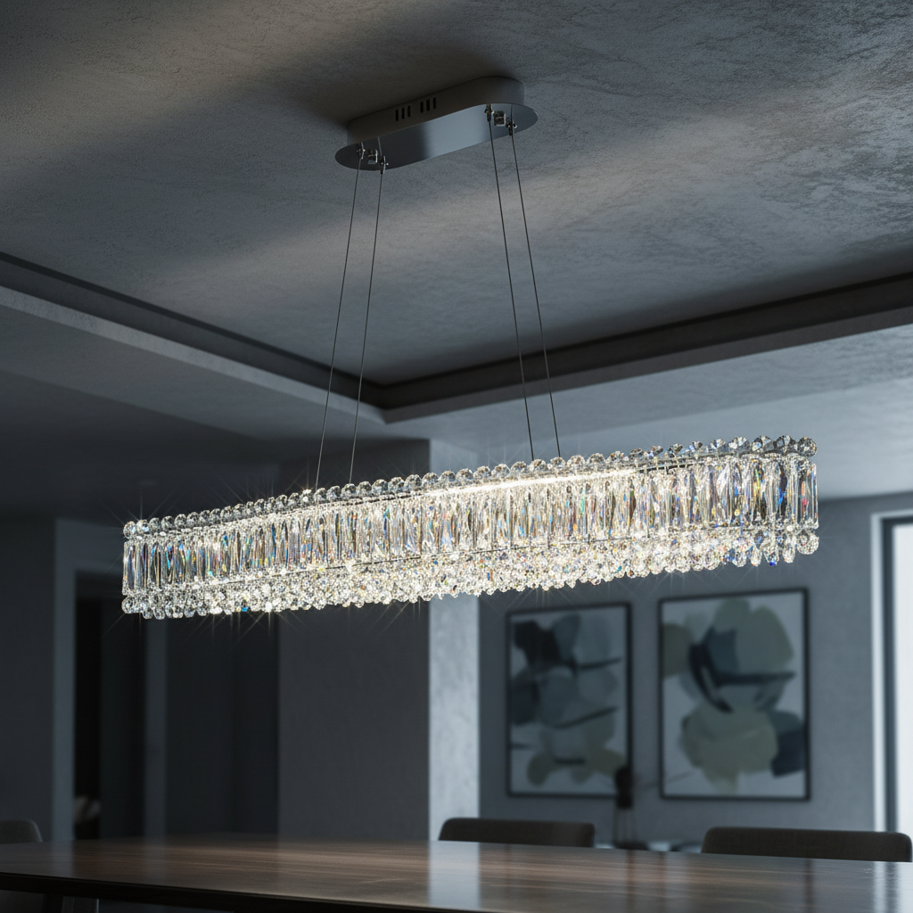 Окачено LED осветително тяло ALESSO линеен кристал Silver еквивалент 400W