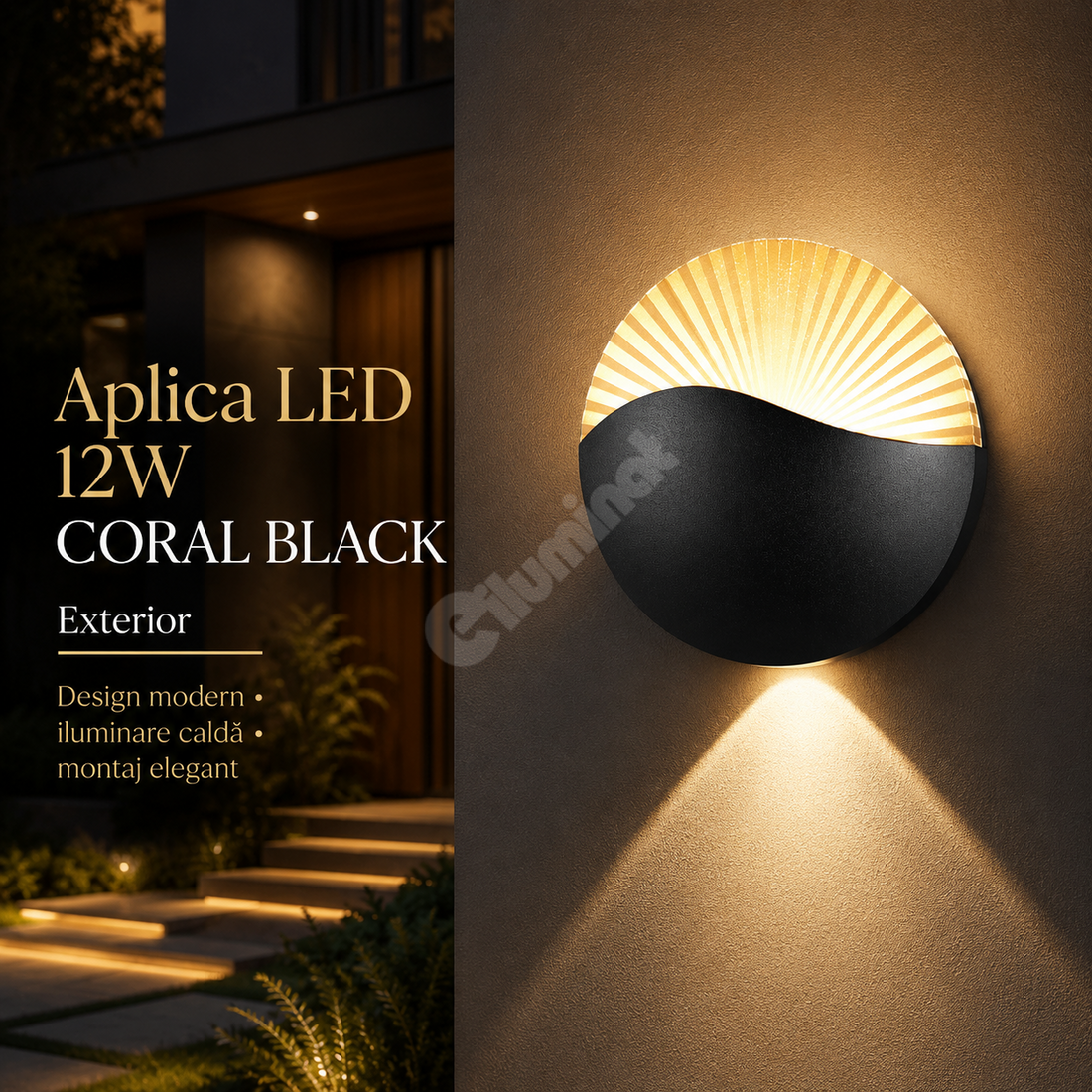 LED аплик 12W CORAL черен за външен монтаж