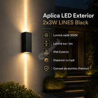 LED аплик за външен монтаж 2x3W LINES Черен