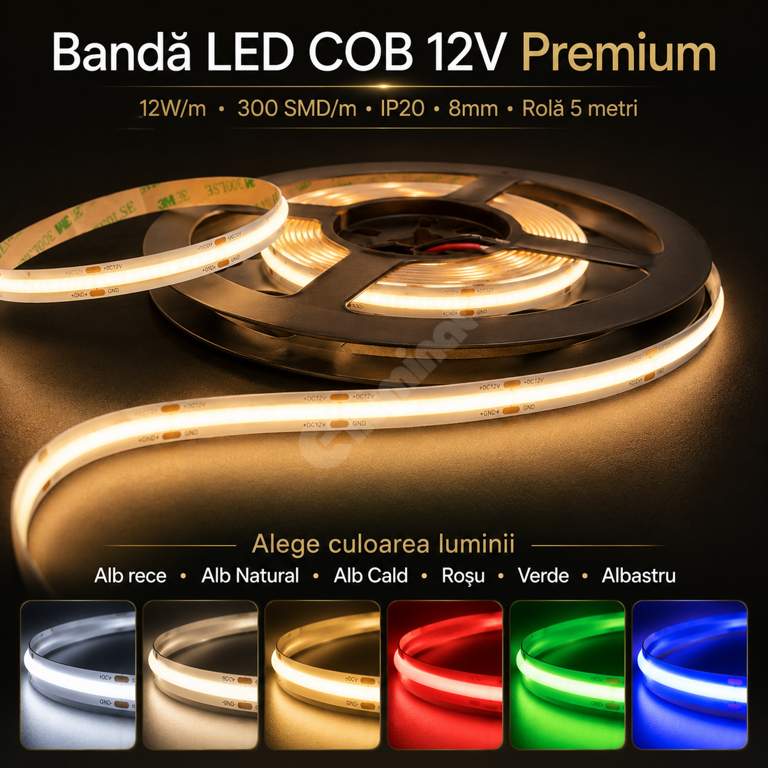 LED лента 12V COB за вътрешен монтаж - ролка 5 метра