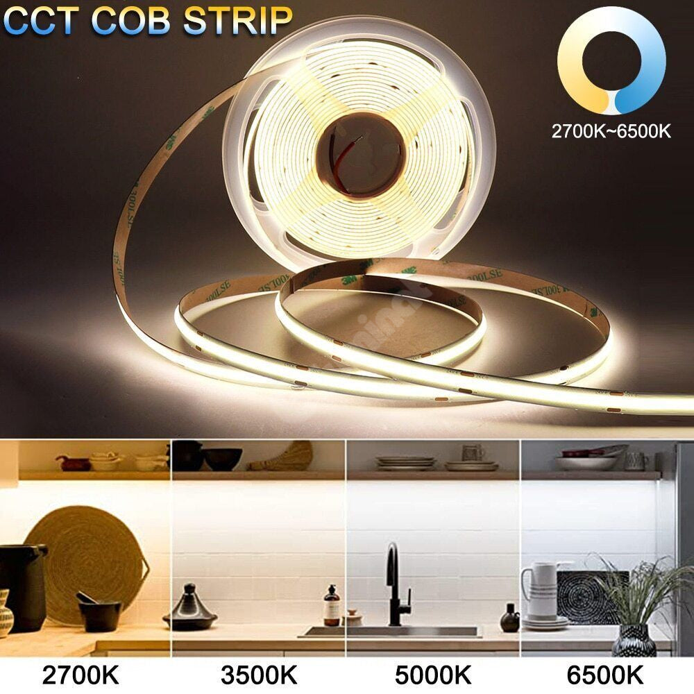 Banda LED 24V CCT COB 10 metri cu 3 Tipuri de Lumina 3 FUNCTII / IP21 INTERIOR / 10 METRI LED Strips