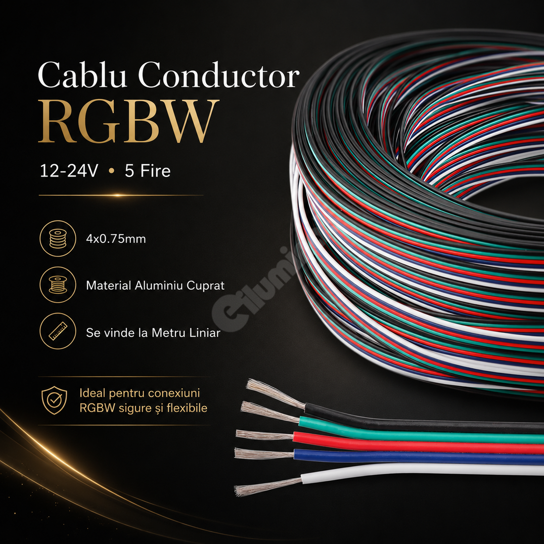 Кабел проводник RGBW 12V 5 жила