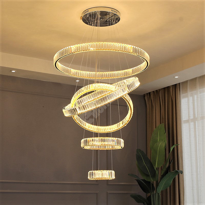 Candelabru Led 180W Cristal Royal Gold 5 Segmente Telecomanda Chandeliers Crystal