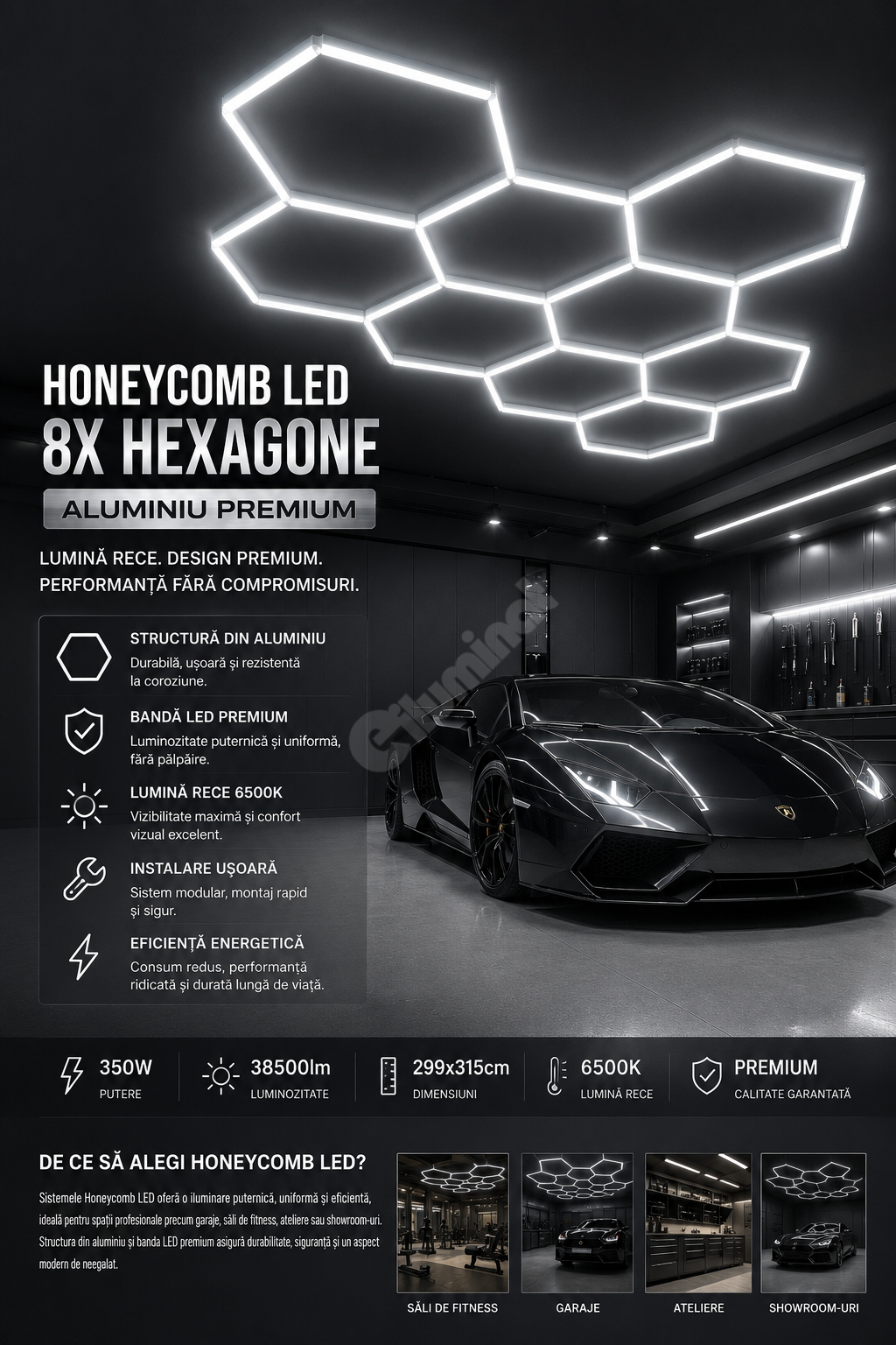 HoneyComb LED шестоъгълно осветление PREMIUM алуминиева рамка