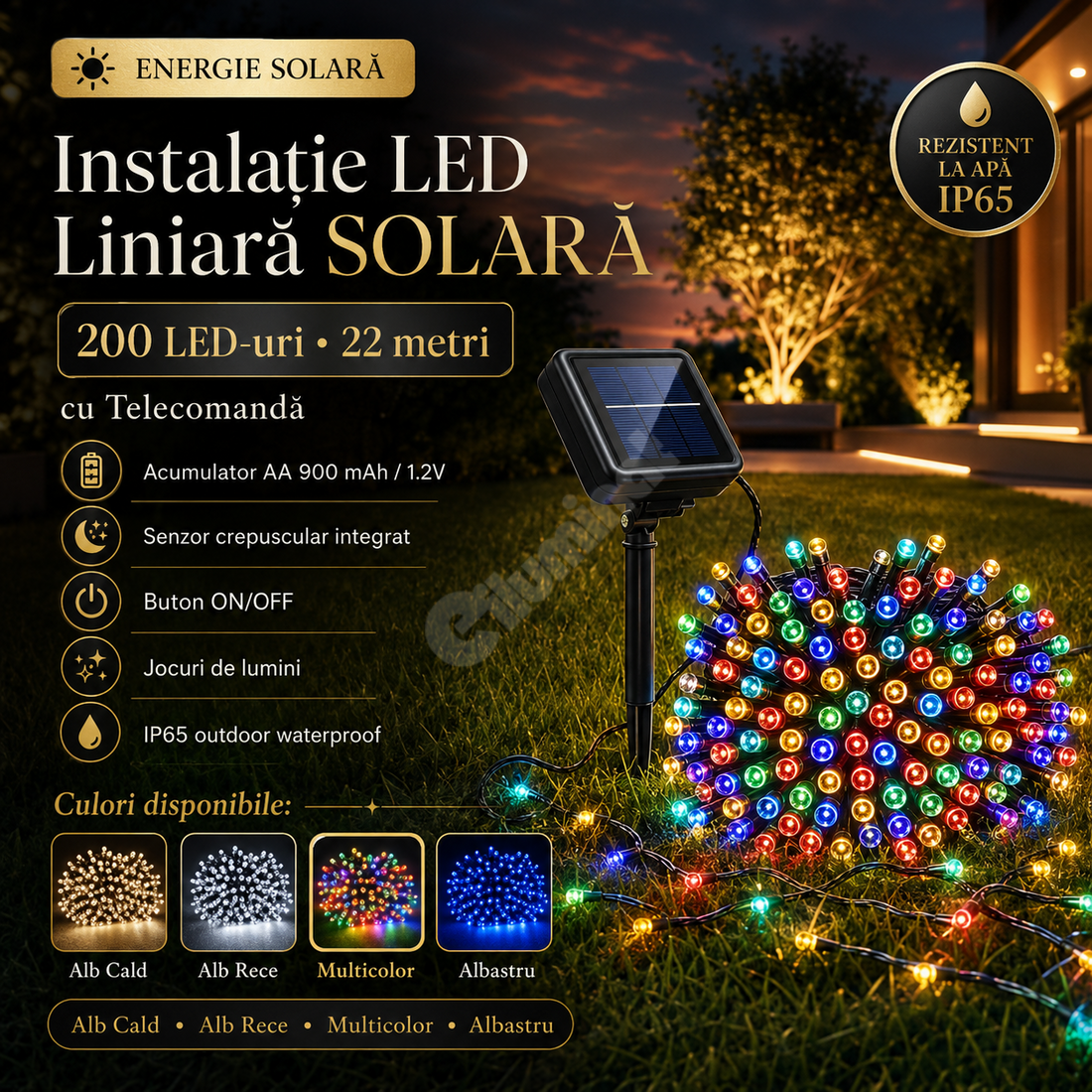 Линейна LED соларна инсталация 200 LED 22m с дистанционно