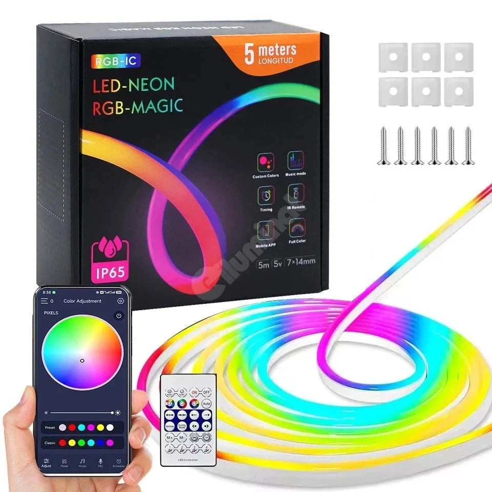 КОМПЛЕКТ NEON FLEX LED RGB IC SMART DIGITAL 12V 5m Дистанционно