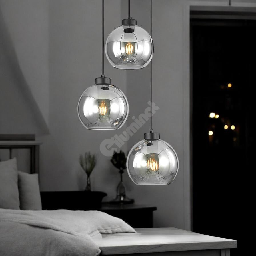 Lustra Abajur Fumuriu FIORE Suport Rotund 3xE27 NEAGRA / ABAJUR Chandeliers