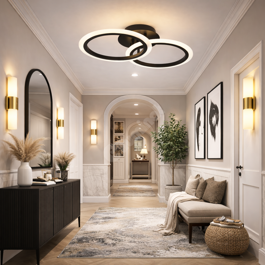LED осветително тяло 1+1 Circle Design Black Еквивалент 300W Дистанционно управление