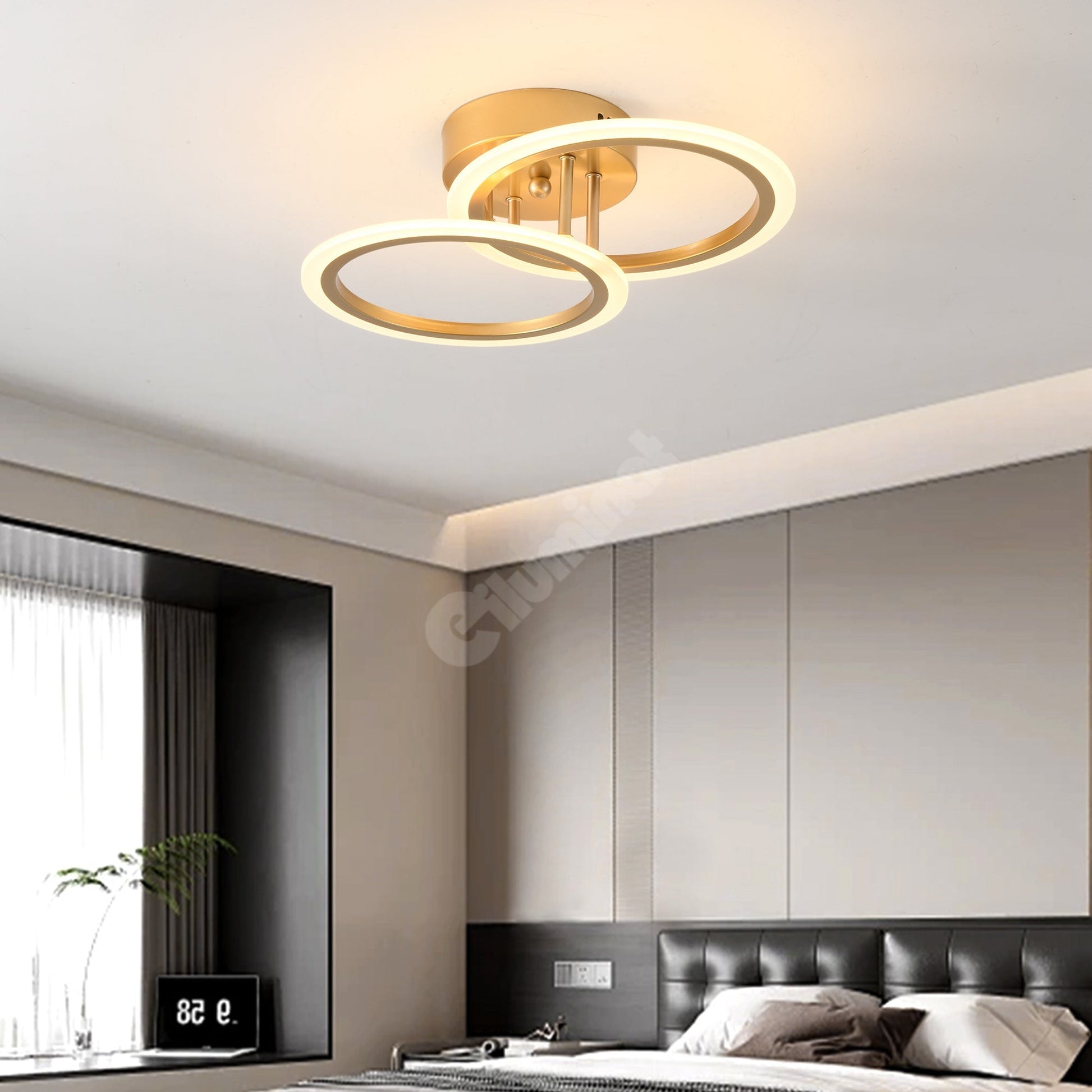 LED осветително тяло 1+1 Circle Design Gold еквивалент 300W с дистанционно