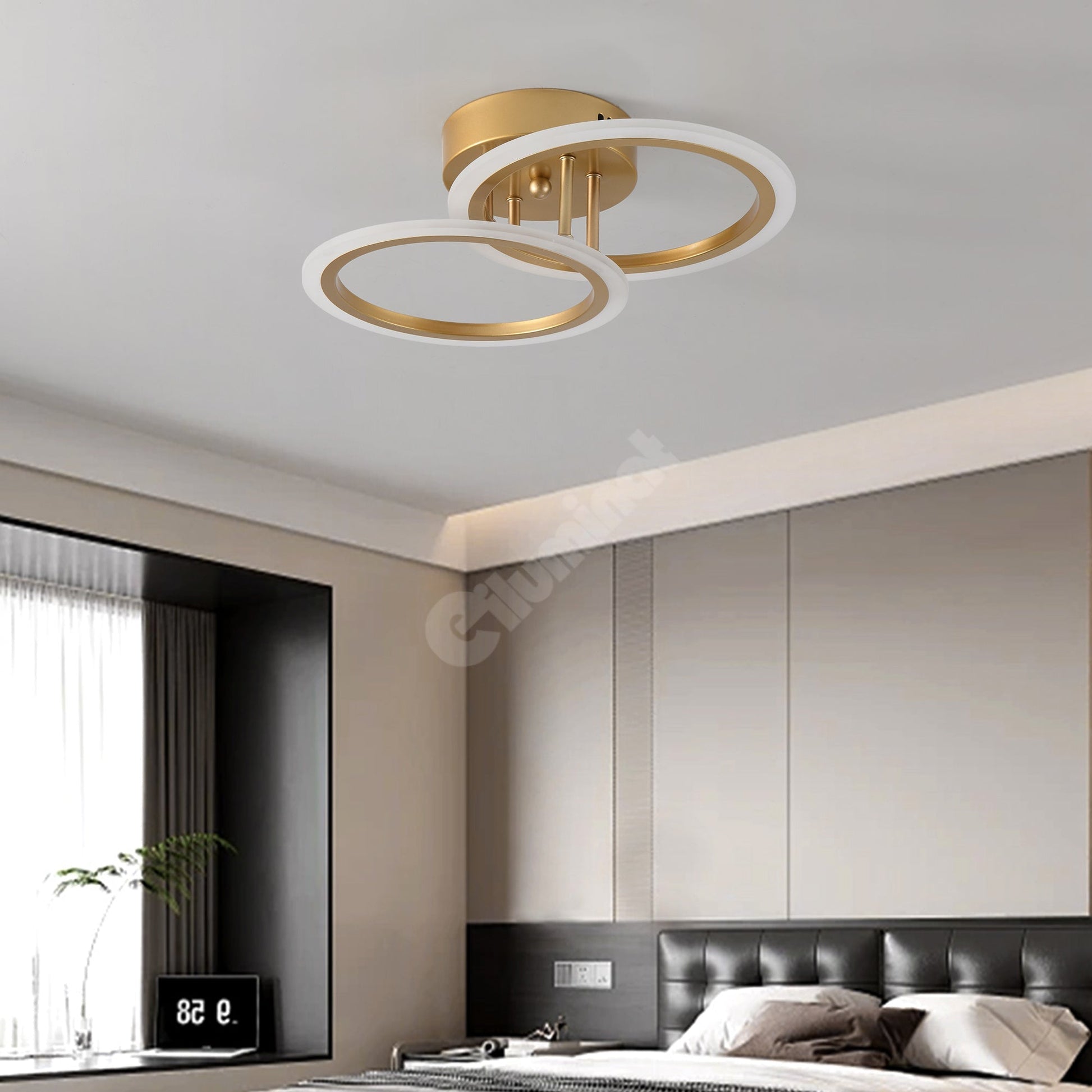 LED осветително тяло 1+1 Circle Design Gold еквивалент 300W с дистанционно