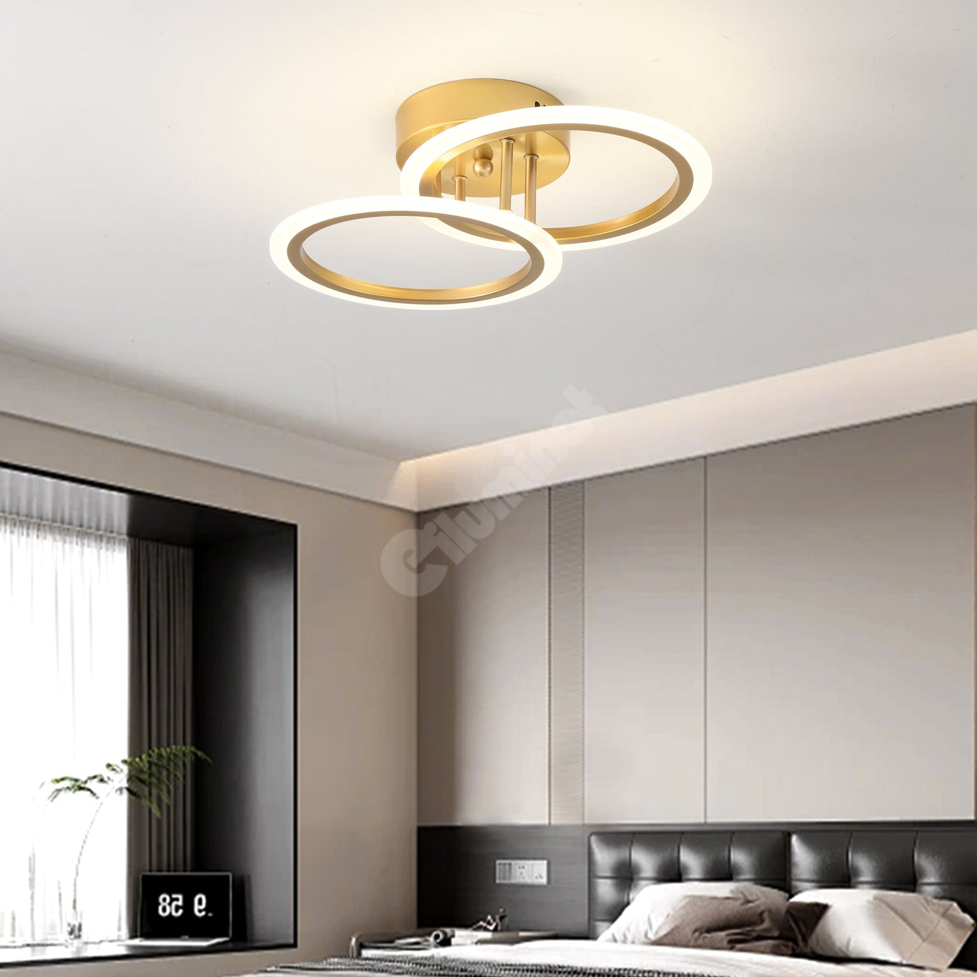 LED осветително тяло 1+1 Circle Design Gold еквивалент 300W с дистанционно