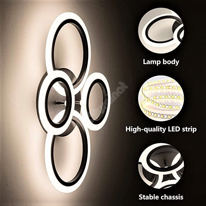 Lustra Led 2 + 2 Circle Black Echivalent 400W Telecomanda Lighting Fixtures