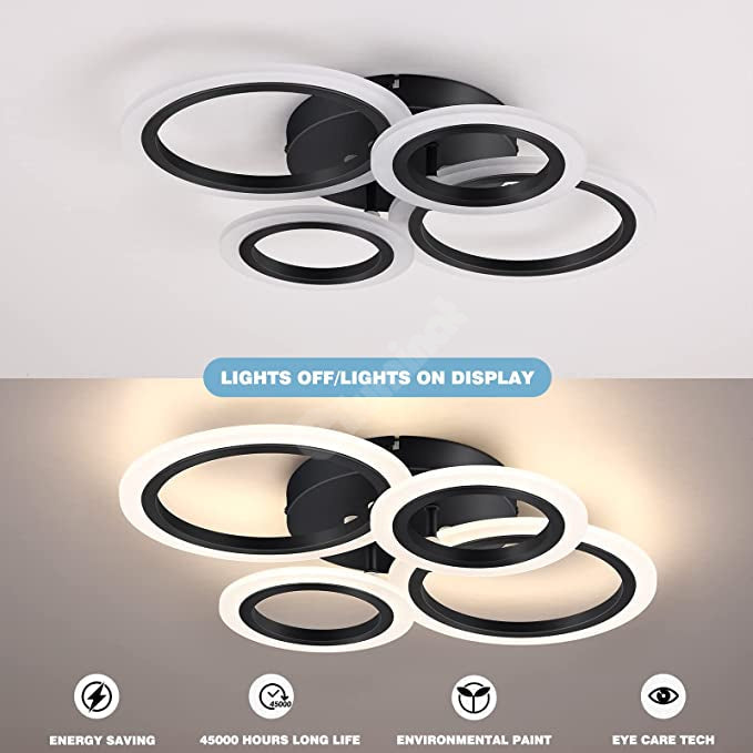 Lustra Led 2 + 2 Circle Black Echivalent 400W Telecomanda Lighting Fixtures