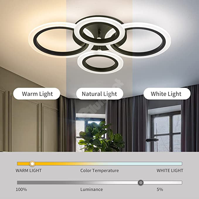 Lustra Led 2 + 2 Circle Black Echivalent 400W Telecomanda Lighting Fixtures