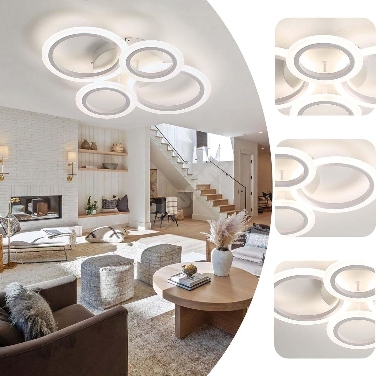 Lustra Led 2 + 2 Circle Design Alb Echivalent 400W Telecomanda Lighting Fixtures
