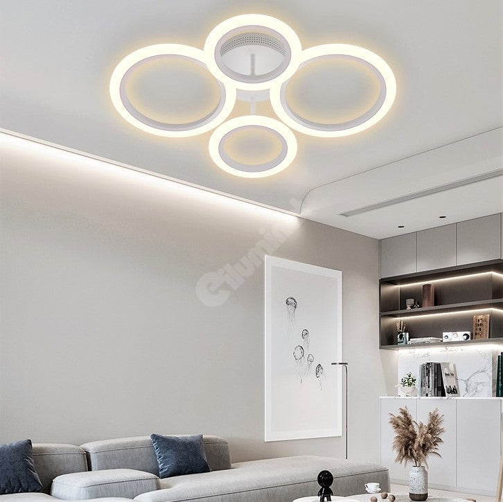 Lustra Led 2 + 2 Circle Design Alb Echivalent 400W Telecomanda Lighting Fixtures