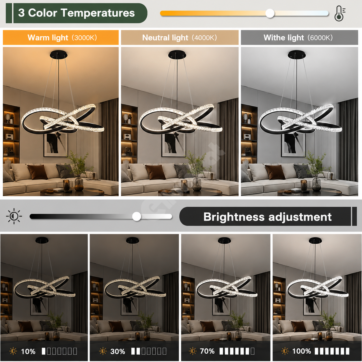 LED осветително тяло 86W Cristal Infinity Black 3 сегмента 3 функции