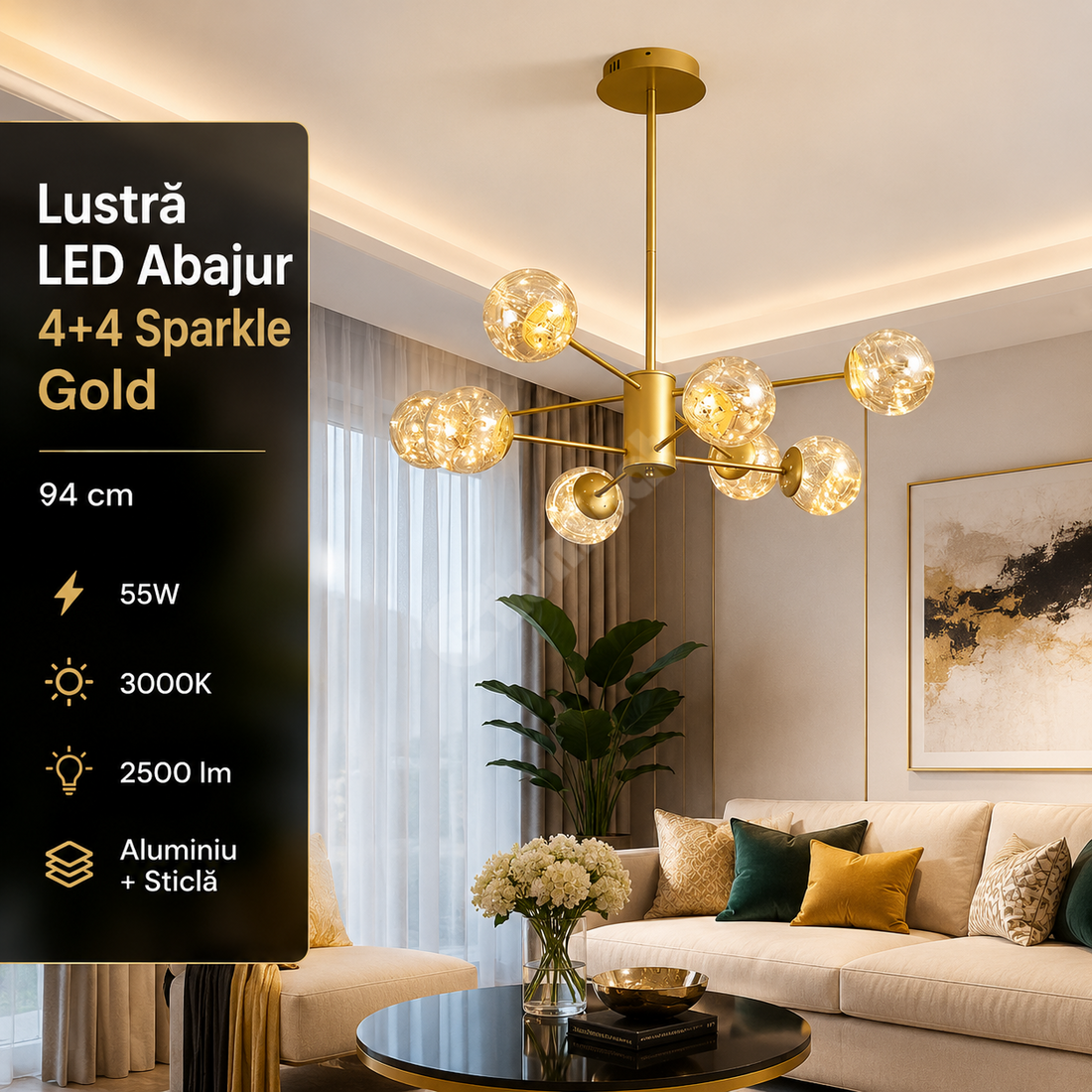 Осветително тяло LED висящо Arlio Gold еквивалент 180W