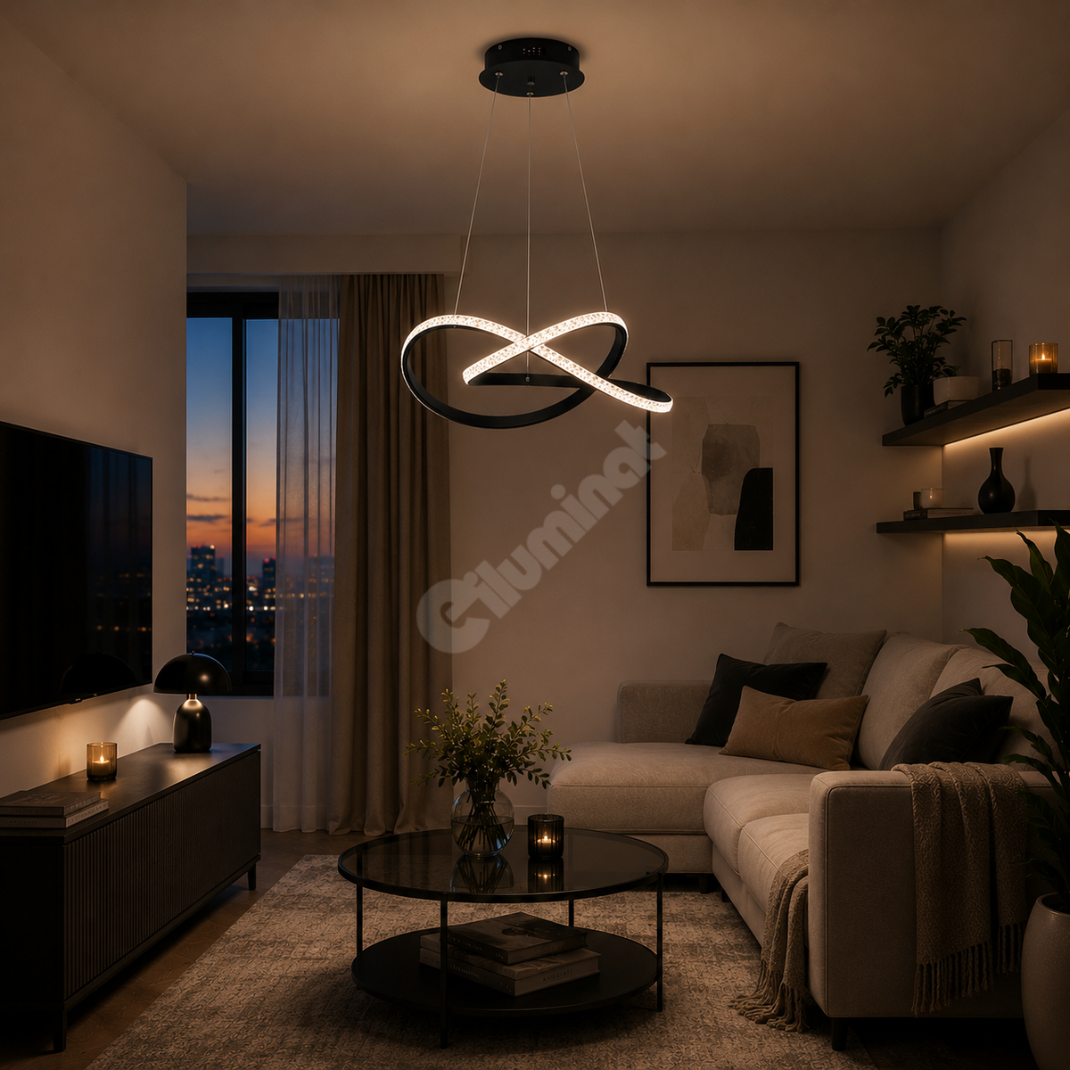 LED осветително тяло Cristal Infinity Black 2 сегмента, еквивалент 400W