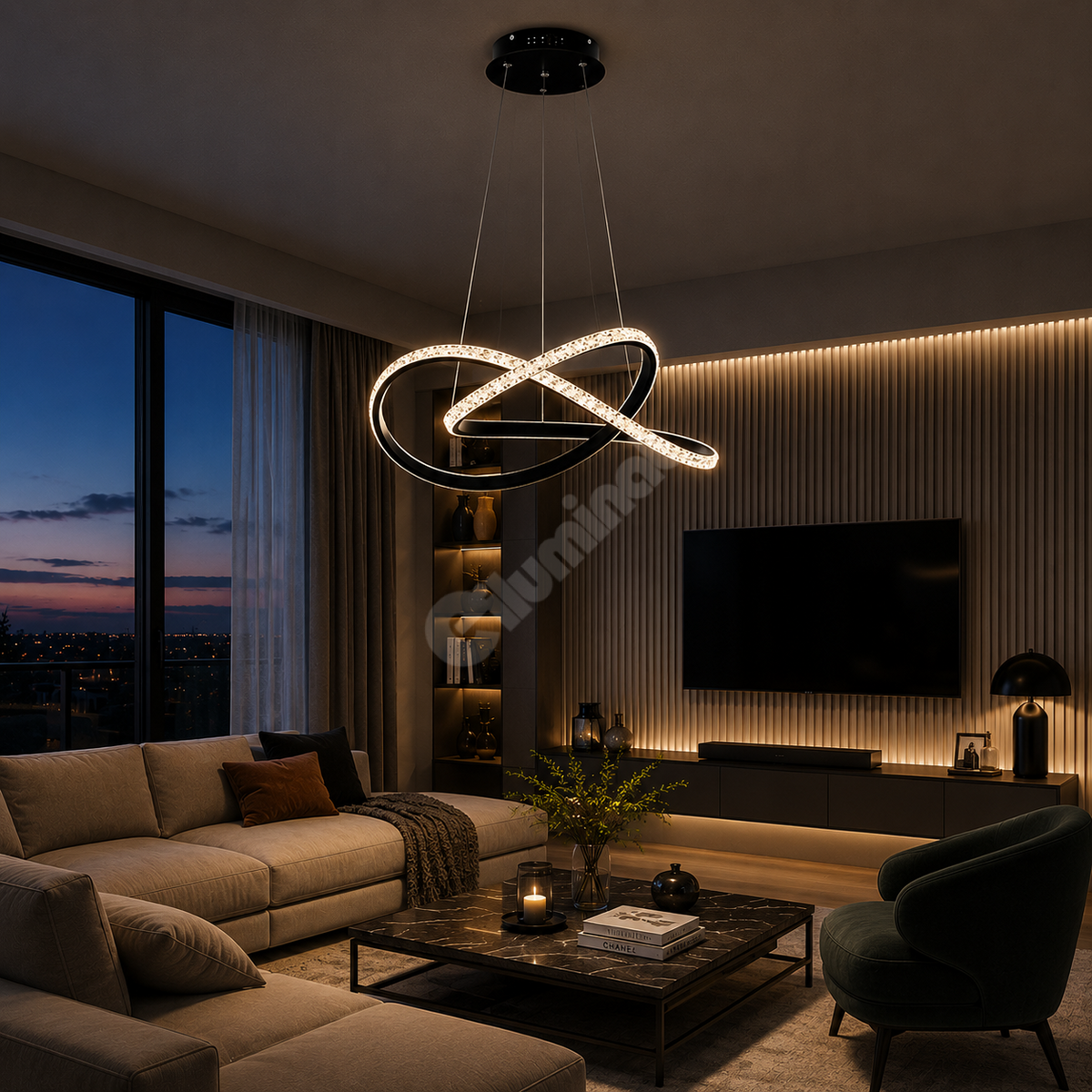 LED осветително тяло Cristal Infinity Black 2 сегмента, еквивалент 400W