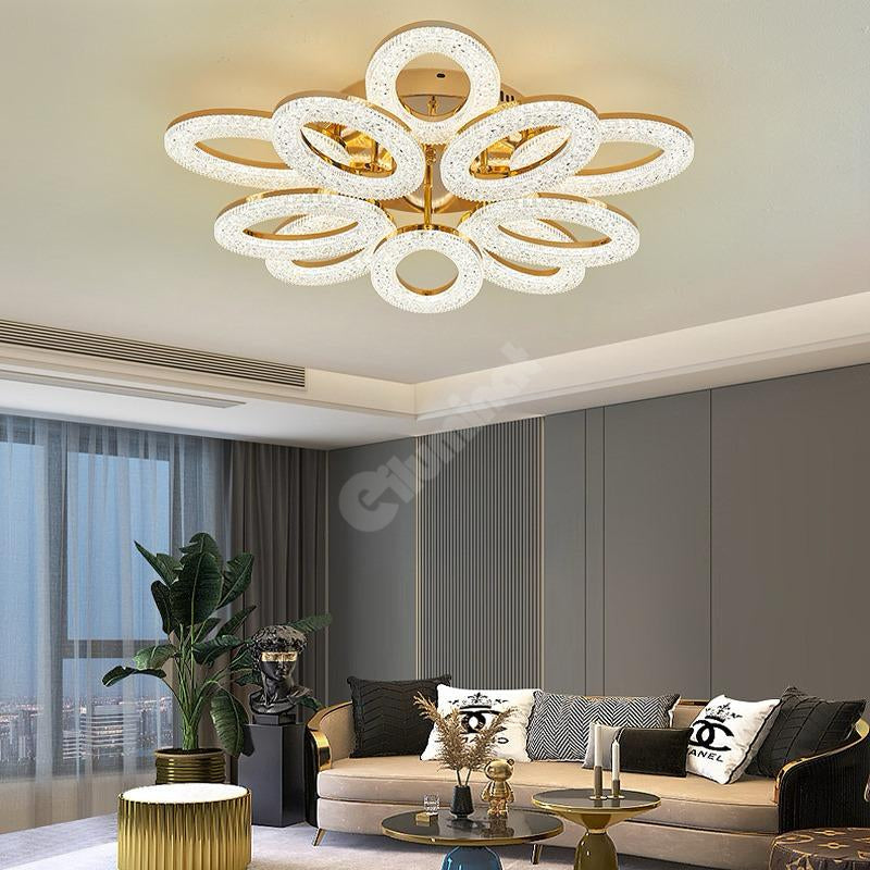 Lustra Led Golden 10 Ovals Echivalent 800W Telecomanda Lighting Fixtures