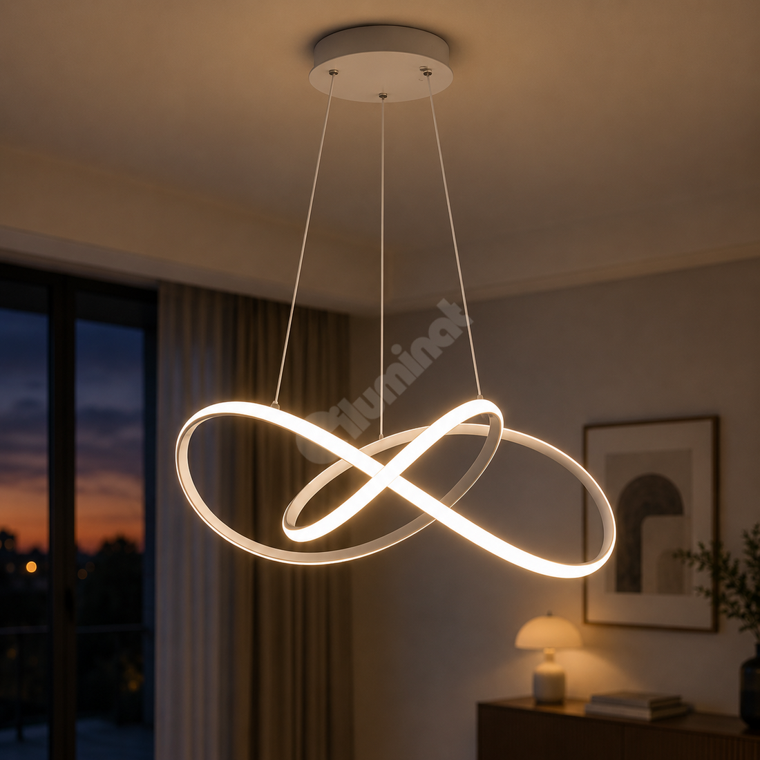 LED осветително тяло Infinity White, висящо, еквивалент 500W, с дистанционно