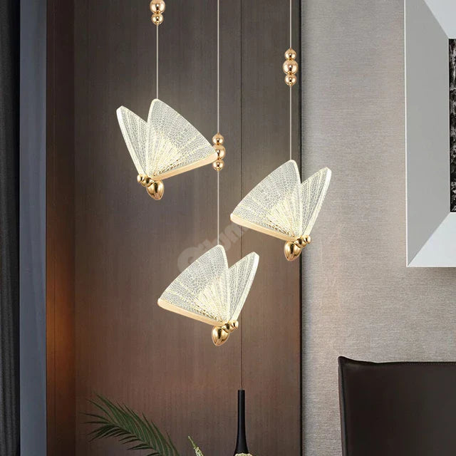 Lustra Led Luxury 3 Golden Butterflies Lighting Fixtures