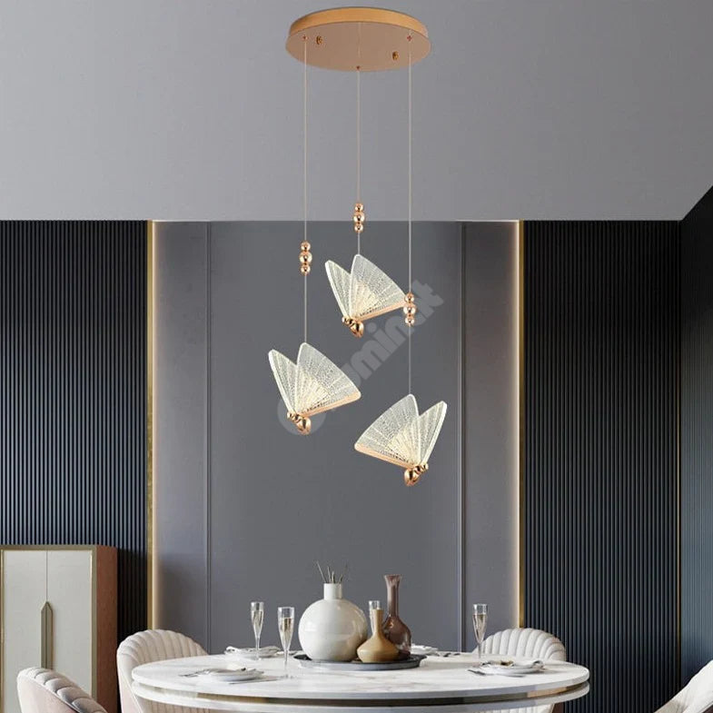 Lustra Led Luxury 3 Golden Butterflies Lighting Fixtures