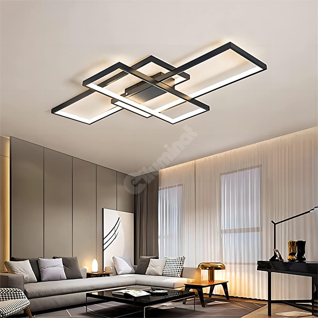 Lustra LED Modern Black Rectangle Echivalent 800W Telecomanda NEAGRA / 100CM / MINIMALIST DESIGN Lighting Fixtures