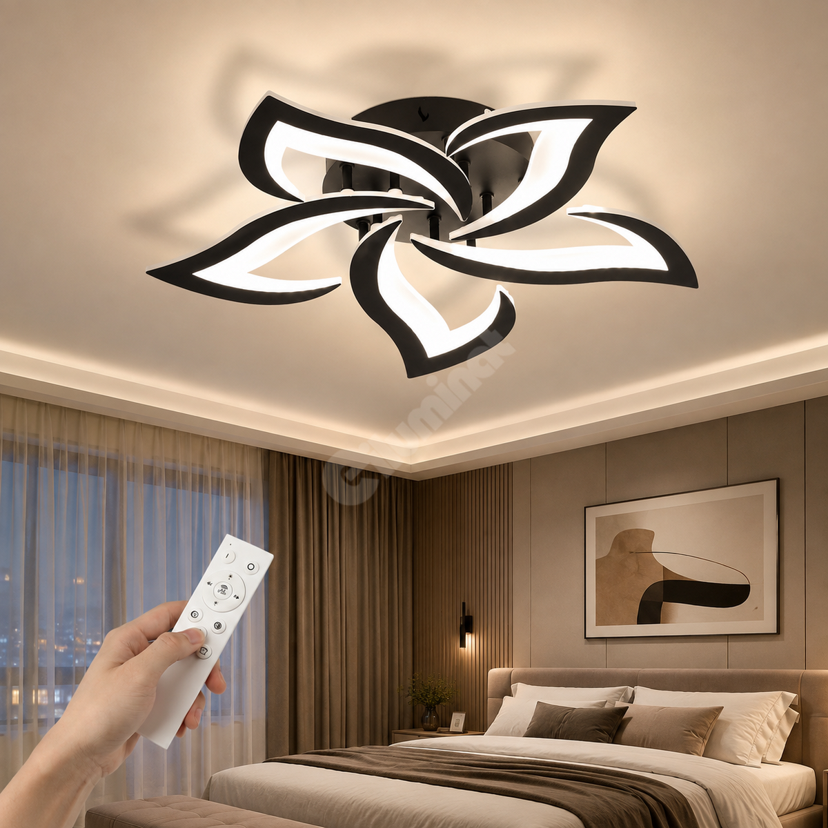 LED осветително тяло NARCISSE BLACK с дистанционно, еквивалент 500W