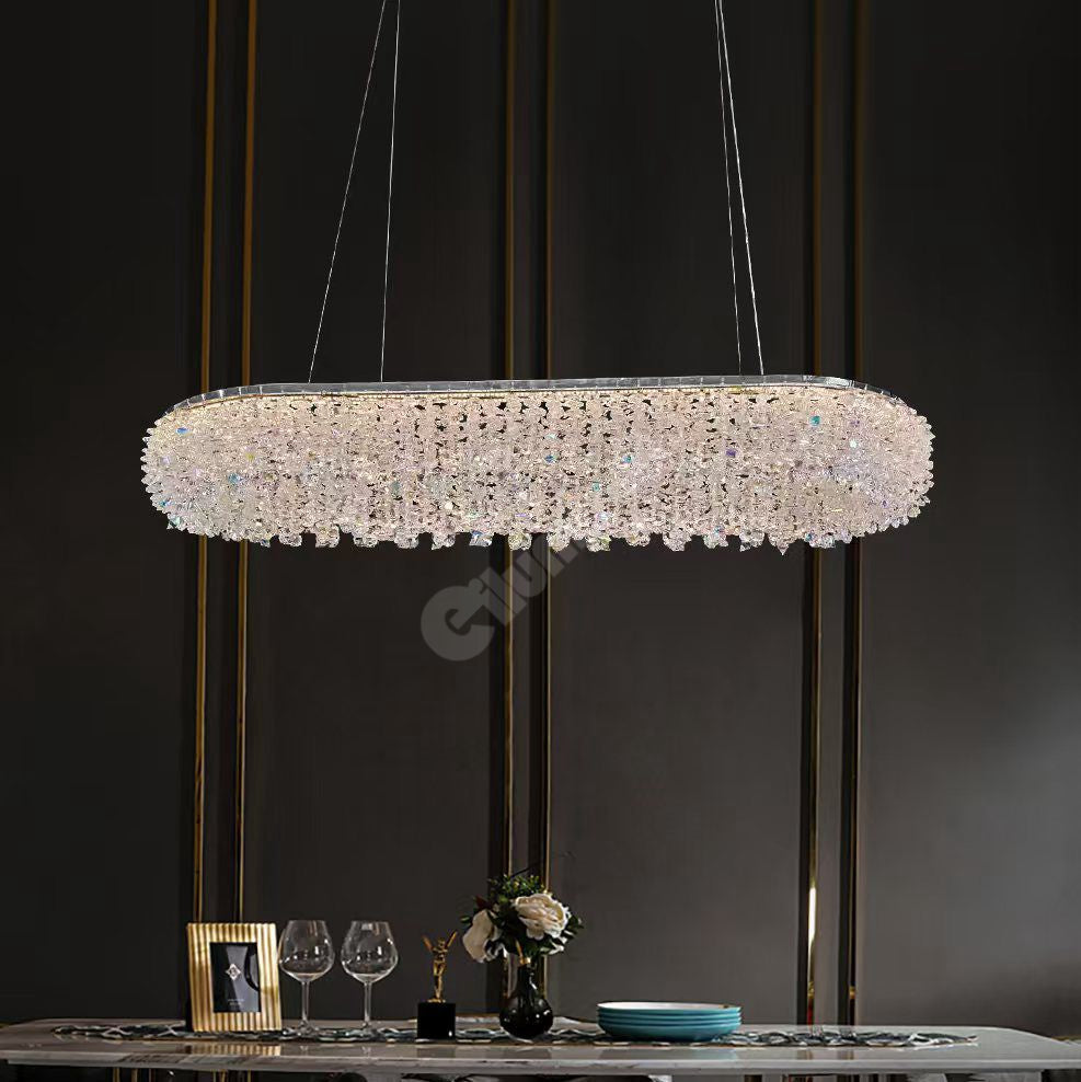 Lustra LED Suspendata 100W Chrome Crystal Sponge 80x30cm CRISTAL / AURIE Ceiling Light Fixtures