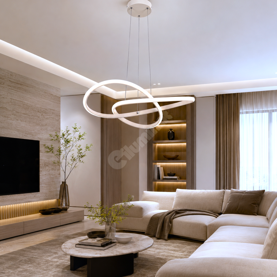 LED осветително тяло пендел INFINITY бяло, еквивалент 500W, с дистанционно