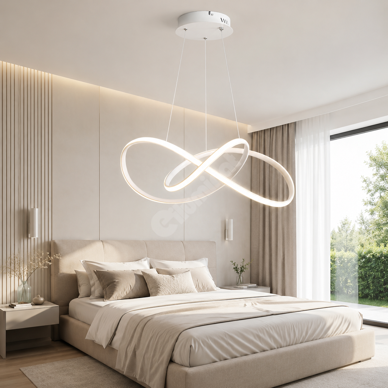 LED осветително тяло пендел INFINITY бяло, еквивалент 500W, с дистанционно