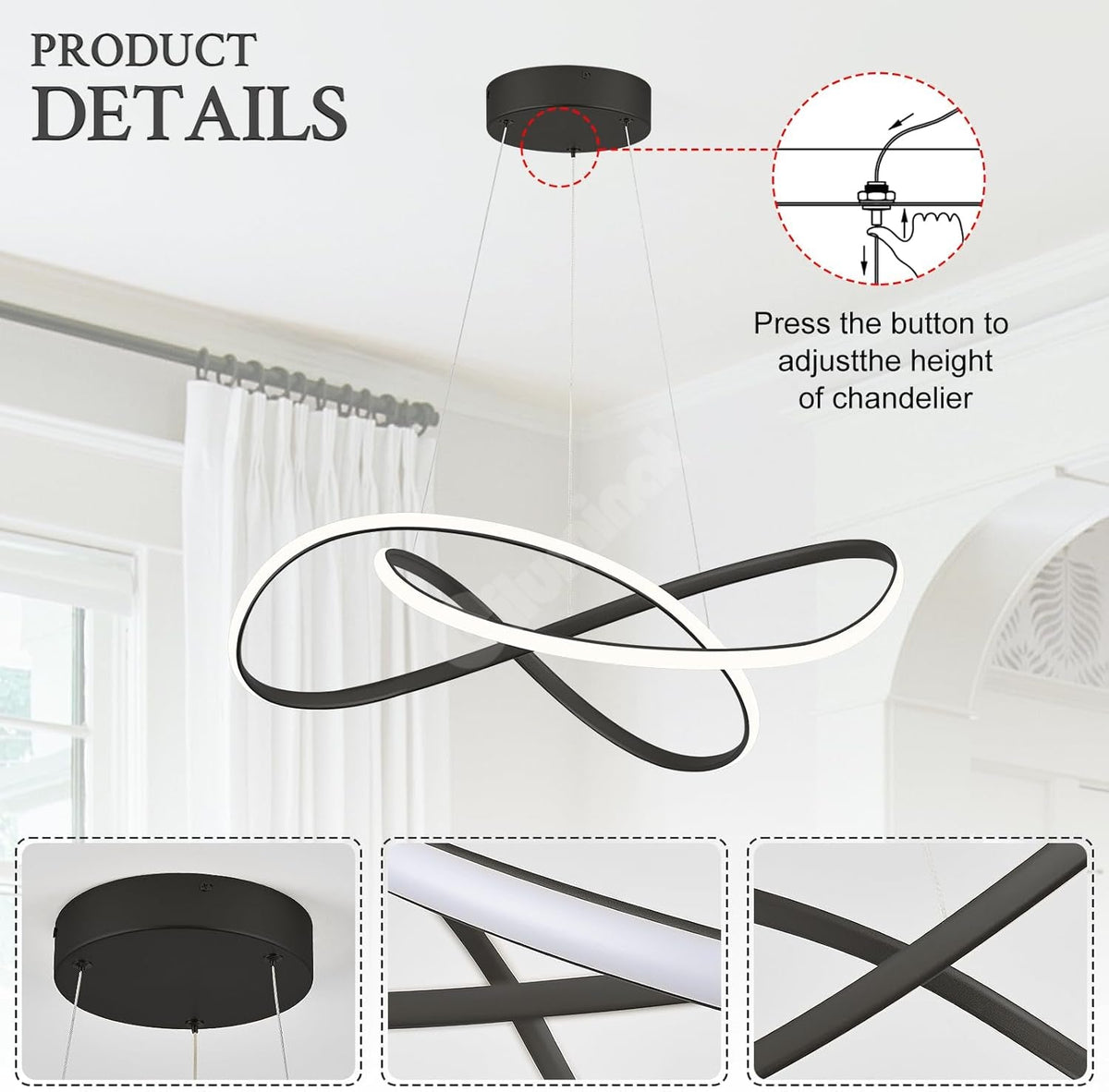 LED осветително тяло тип пендел INFINITY Black с дистанционно, еквивалент на 500W