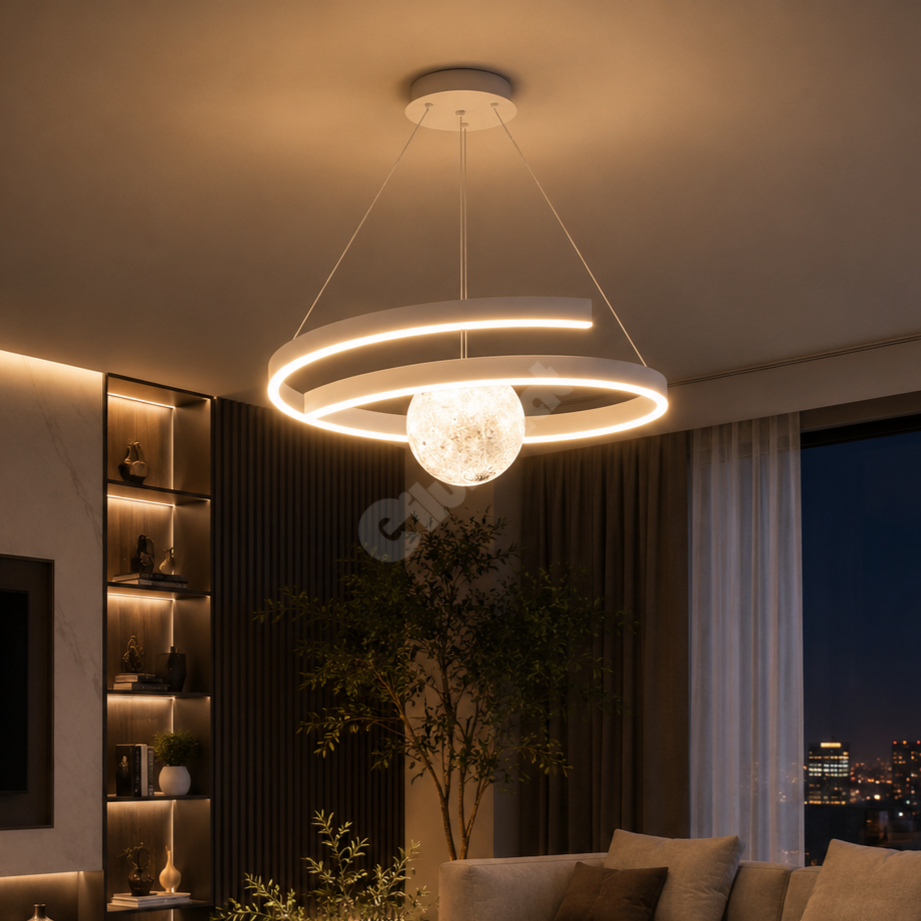 Осветително тяло LED висящо INFINITY SPHERE бяло, еквивалент 500W
