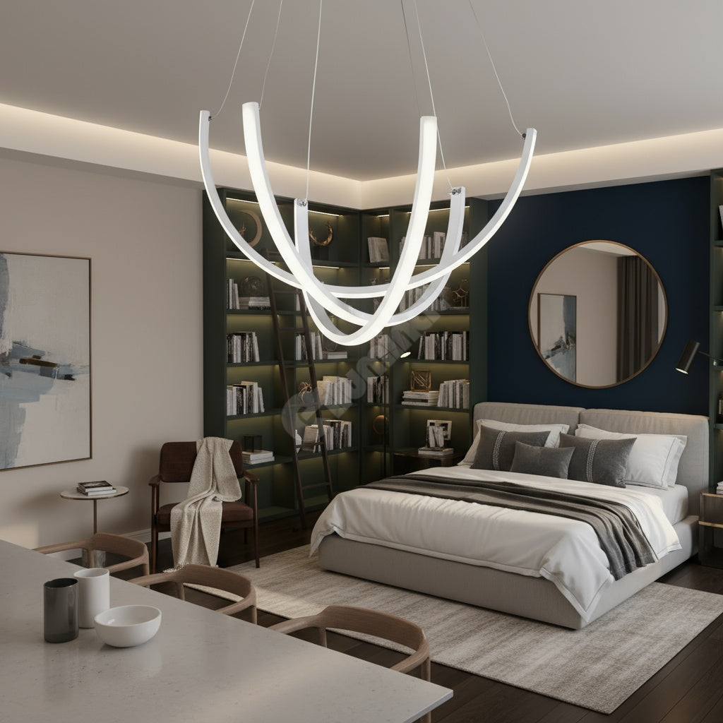Окачено LED осветително тяло NOVIQ бяло, еквивалент 600W, с дистанционно
