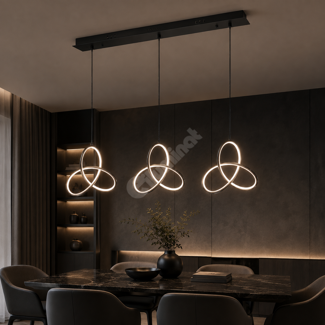 Висящо LED осветително тяло TRIFOGLIO Black 75см. еквивалент 380W + дистанционно
